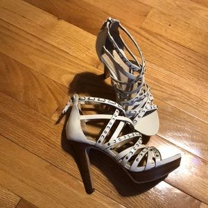 Via Spiga White Caged Heels